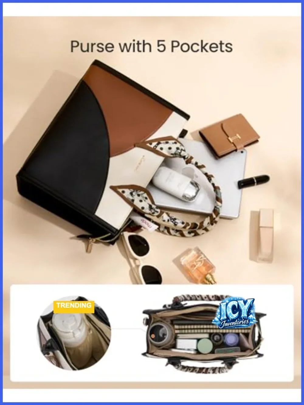 Waterproof PU Leather Tote Purse with Scarf Satchel Handbag